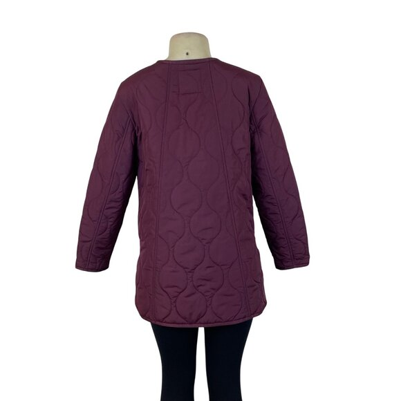 Talbots Womens Burgundy Quilted Jacket With Gold Snap Buttons Petite Size SP - Picture 3 of 6